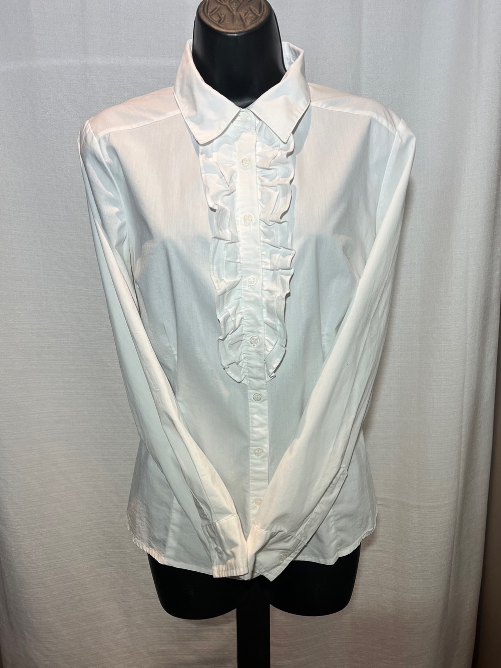 Jessica White Ruffle Front Button-Up Shirt/ Vintage